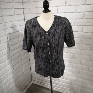 Ellen Margaret Moody Ladies Size XS Navy & Beige Button Made in Canada Blouse